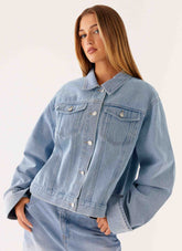 Back Again Oversized Denim Jacket Light Wash Blue