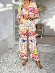 Hazel Blues® | Devine Printed Button Down Shirt and Pants Set