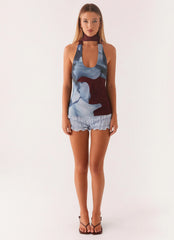 Catarina Halter Top Maroon Print