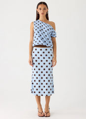 Bahama Low Rise Midi Skirt Blue Mocha Dot