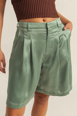 Hazel Blues® | HYFVE High-Waist Pleated Satin Shorts