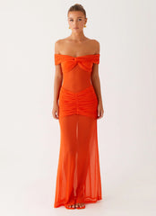 Charming Off Shoulder Maxi Dress Orange