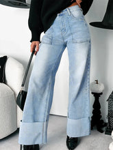 Hazel Blues® | High-Waisted Wide-Leg Jeans with Cuffed Hem