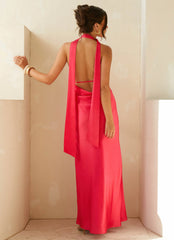 Alicia Satin Halter Maxi Dress Fuchsia