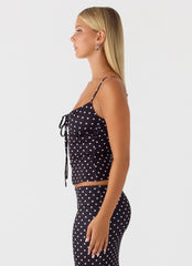 Bending My Rules Top Black Polkadot