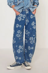 Hazel Blues® | Flower Print Wide Leg Jeans