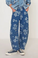 Hazel Blues® | Flower Print Wide Leg Jeans