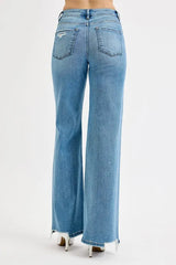 Hazel Blues® | RISEN Distressed Wide Leg Jeans