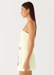 Denby Strapless Mini Dress Purple Floral