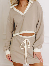 Hazel Blues® | Contrast Collared Neck Top and Drawstring Mini Skirt Set