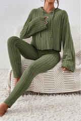 Hazel Blues® | Lettuce Hem Dropped Shoulder Hooded Top and Pants Set
