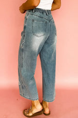 Hazel Blues® | Star Embroidered High Waist Wide Leg Jeans