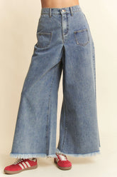 Hazel Blues® | Davi & Dani Patch Pocket Wide Leg Culotte Jeans