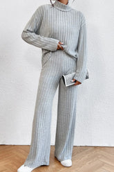 Hazel Blues® | Mock Neck Dropped Shoulder Top and Pants Set