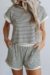 Hazel Blues® | Striped Contrast Top and Shorts Set