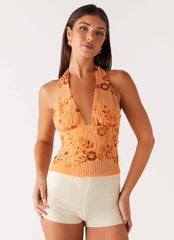 Atlanta Sequin Halter Top Orange