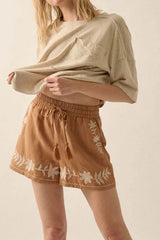 Hazel Blues® | Embroidered Boho Tasseled Drawstring Elastic Waist Casual Shorts