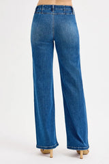 Hazel Blues® | RISEN Seam Detail Wide Leg Jeans