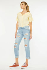 Hazel Blues® | Kancan Mid Rise Distressed Boyfriend Jeans