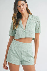 Hazel Blues® | MABLE Eyelet Short Sleeve Crop Top and Shorts Set