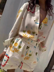 Hazel Blues® | Button Up Long Sleeve Shirt and Shorts Set