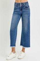 Hazel Blues® | RISEN High Rise Crop Wide Leg Jeans with Wide Band Detail
