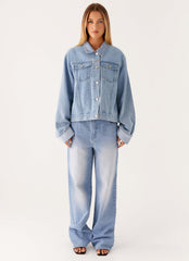 Back Again Oversized Denim Jacket Light Wash Blue