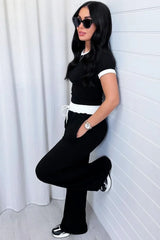 Hazel Blues® | Contrast Trim Round Neck Top and Pants Set