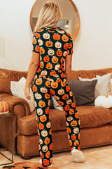 Hazel Blues® | Orange Halloween Pattern Short Sleeve Shirt Pajama Set