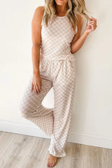 Hazel Blues® | Ribbed Texture Checkered Print Tank and Pants Set