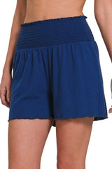 Hazel Blues® | Zenana Elastic Waist Smocked Shorts