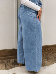 Hazel Blues® | High Waisted Wide Leg Belted Jeans