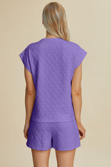 Hazel Blues® | Double Take Pocketed Texture Round Neck Top and Shorts Set