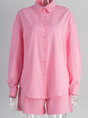 Hazel Blues® | Button Up Long Sleeve Shirt and Shorts Set