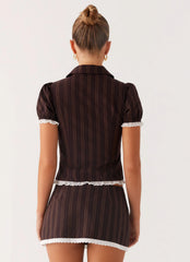 Bennett Button Up Top Toffee Stripe