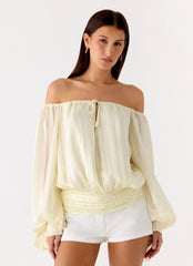 Coconut Kiss Off Shoulder Long Sleeve Top Yellow