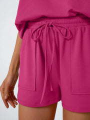 Hazel Blues® | Round Neck Cap Sleeve Top and Shorts Set