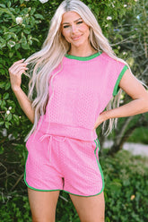 Hazel Blues® | Contrast Trim Round Neck Top and Shorts Set