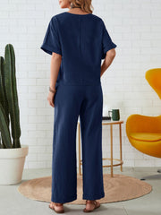 Hazel Blues® | Round Neck Half Sleeve Top and Pocketed Pants Set
