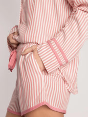 Hazel Blues® | Striped Collared Neck Long Sleeve Top and Shorts Lounge Set