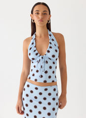 Ask You Twice Top Blue Mocha Dot