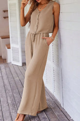Hazel Blues® | Button Down Vest and Drawstring Wide Leg Pants Set