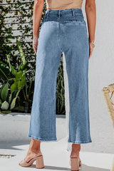 Hazel Blues® | Button Fly Cropped Wide Leg Jeans
