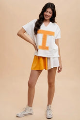 Hazel Blues® | Annie Wear Color Block French Terry Flare Shorts