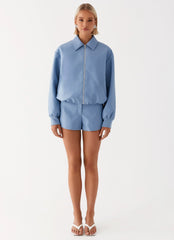 Aspen Oversized Bomber Jacket Blue