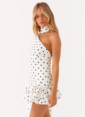 Belina Scarf Mini Dress White Polkadot