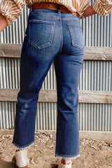 Hazel Blues® | Mineral Wash Raw Hem High Waist Flared Jeans