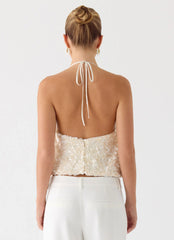 Amelita Sequin Top Ivory
