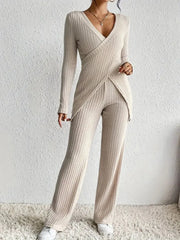 Hazel Blues® | Surplice Long Sleeve Top and Pants Set