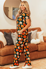 Hazel Blues® | Orange Halloween Pattern Short Sleeve Shirt Pajama Set